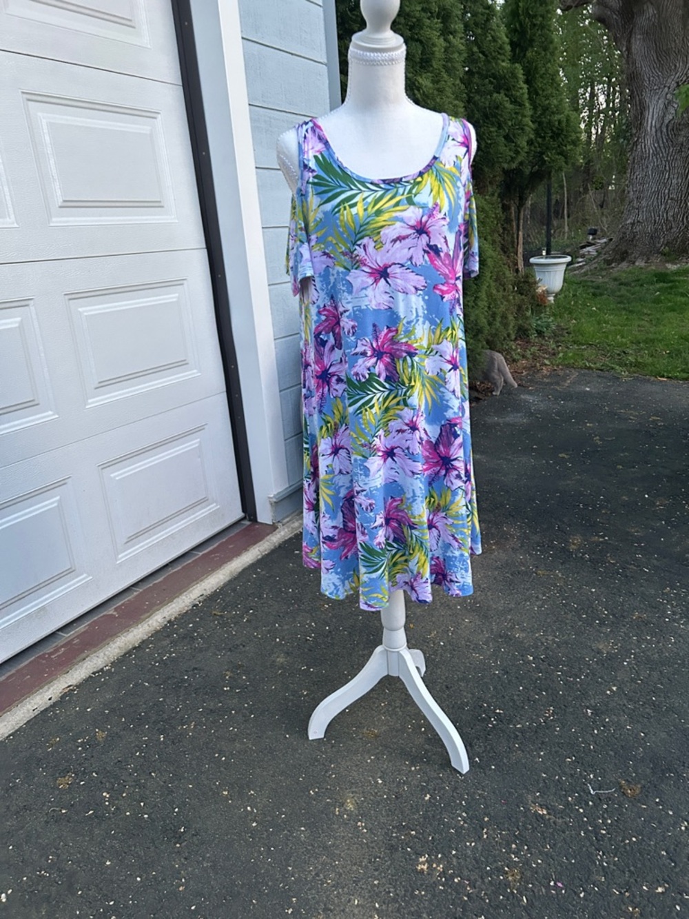 Floral Light Blue Cold-Shoulder Mini Dress